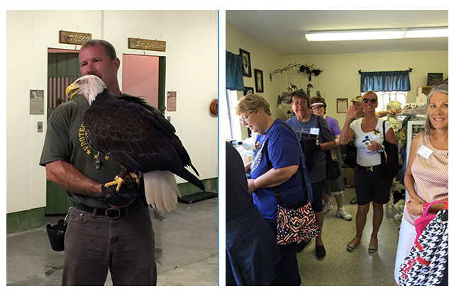 Spencer Williams and Bald Eagle Mr. Lincoln. Chatters line up to get goodies from the AEF store.